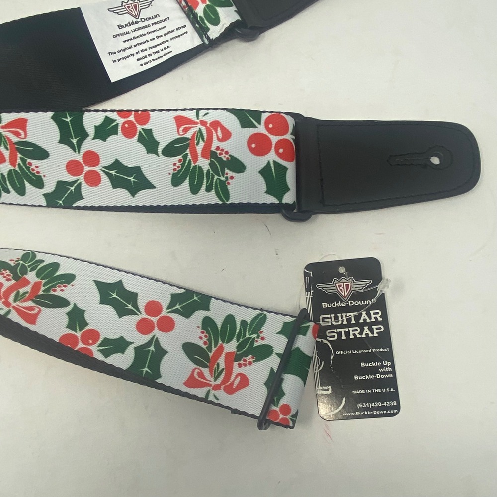 Buckle-Down Christmas Holly Mistletoe Guitar Strap Adjustable Made in USA New